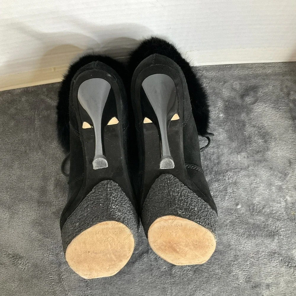 L.A.M.B‎ Platform Suede Leather & Real Fur Booties Size 7.5 Gwen Stefani Booties